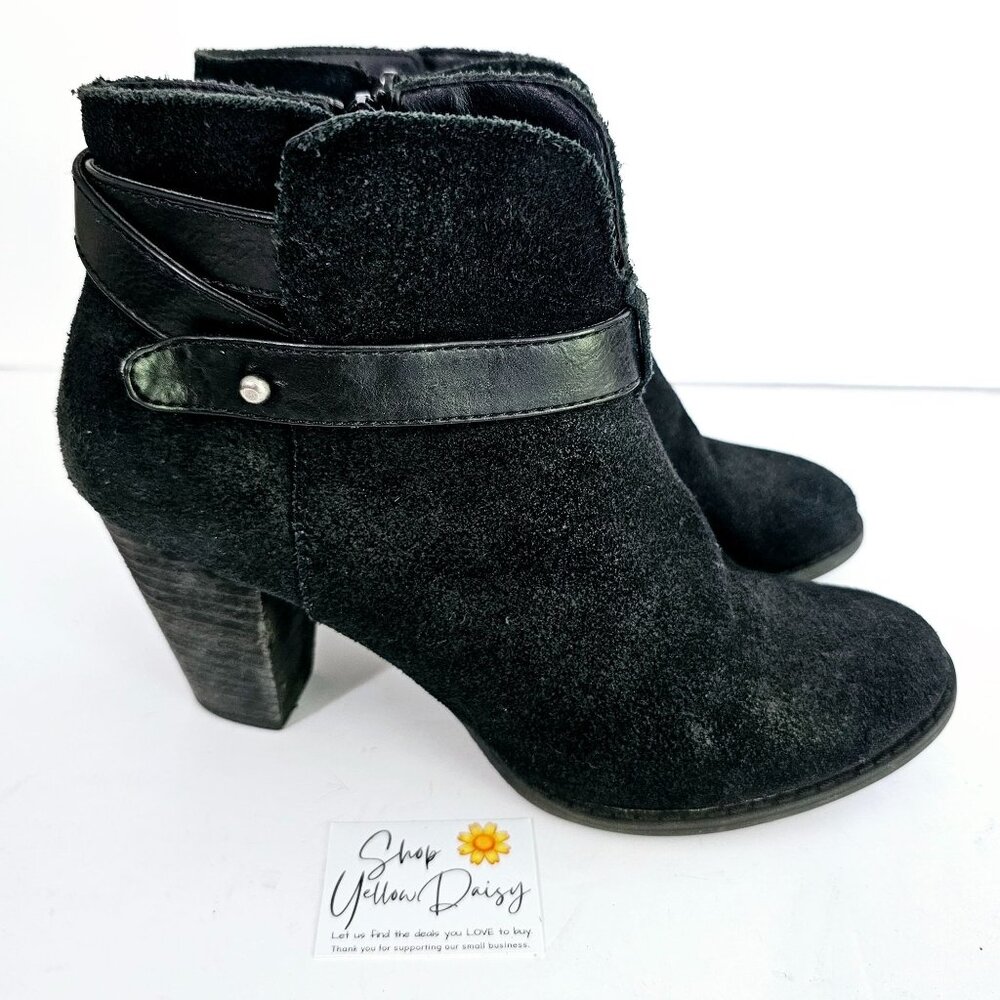 Crown Vintage Black Ankle Boots 8.5M Leather Block‎ Heel Womens Liberty《974》B